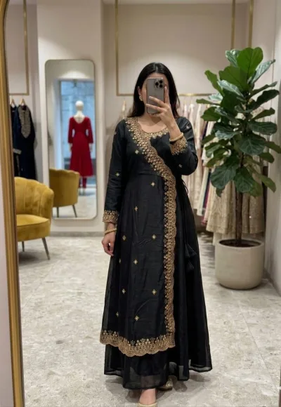 Elegant Festive Wear Embroidery Gown Set